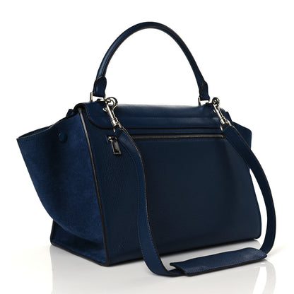Celine Drummed Calfskin Suede Medium Trapeze Navy Blue 3 of 11