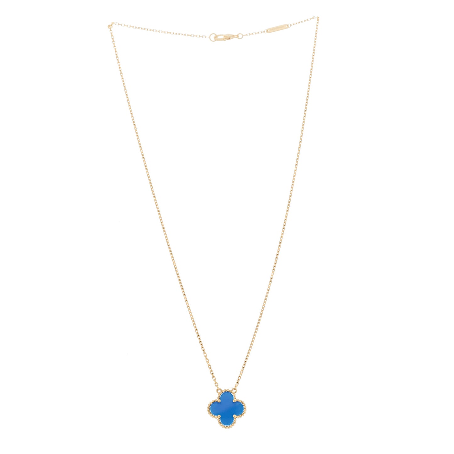 18K Yellow Gold Blue Agate Vintage Alhambra Pendant Necklace