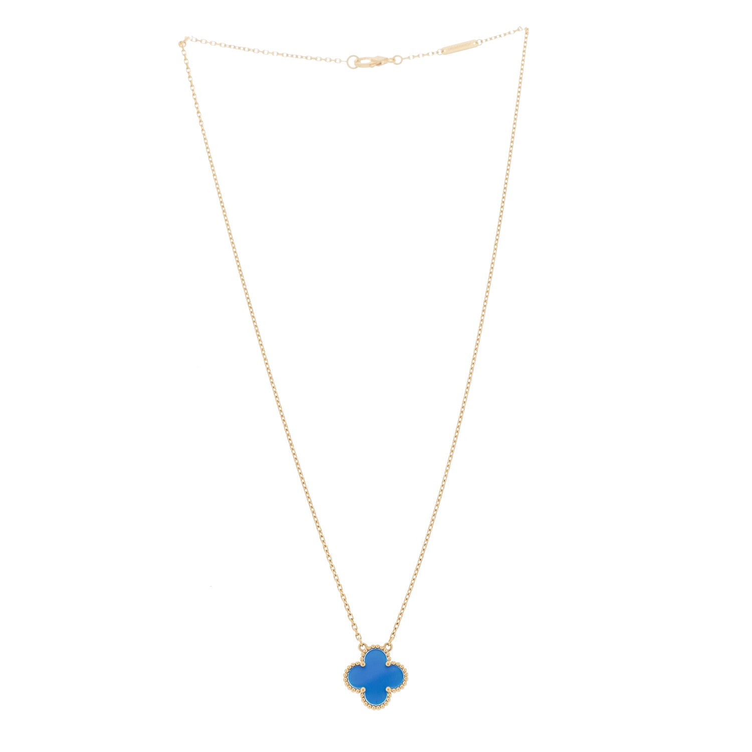 Van Cleef & Arpels 18K Yellow Gold Blue Agate Vintage Alhambra Pendant Necklace 3 of 6