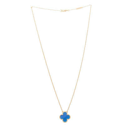 Van Cleef & Arpels 18K Yellow Gold Blue Agate Vintage Alhambra Pendant Necklace 3 of 6