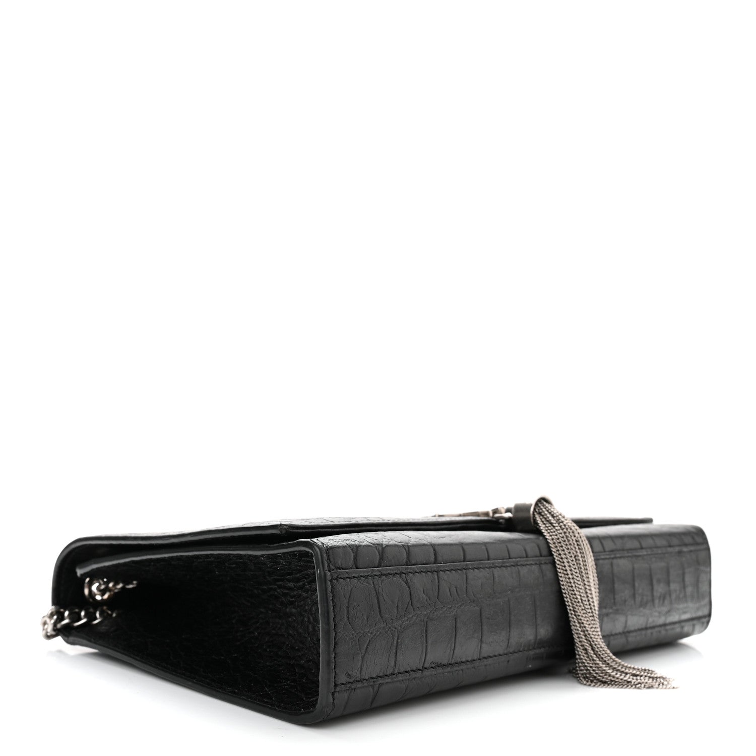 Saint Laurent Calfskin Crocodile Embossed Medium Classic Monogram Kate Tassel Satchel Black 4 of 9