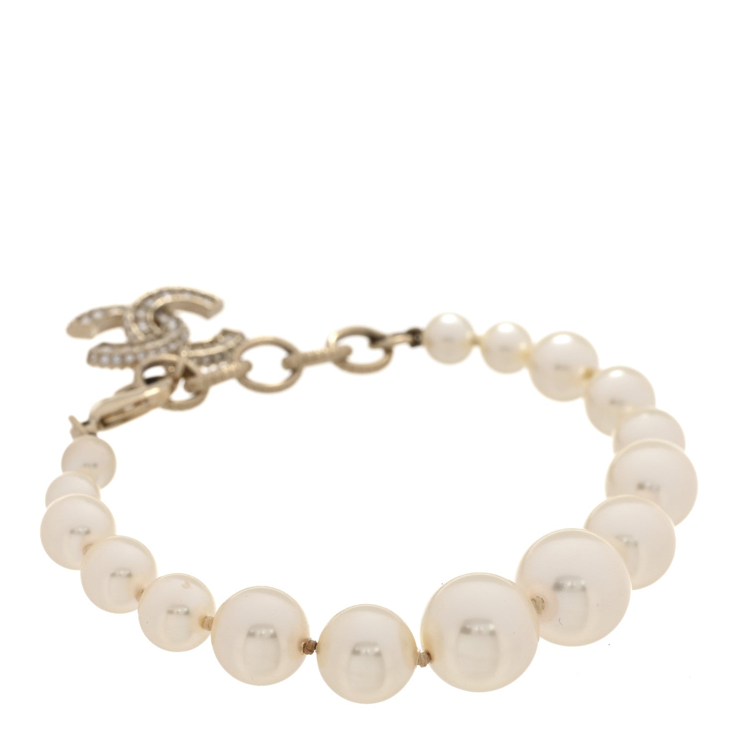 Chanel Graduated Pearl Crystal CC Bracelet Gold 1 of 6