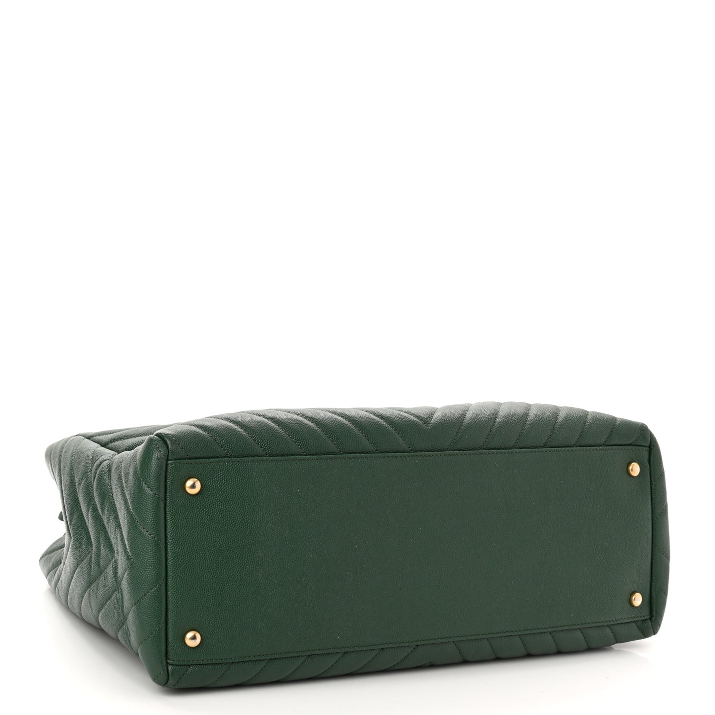 Caviar Chevron Quilted Large Coco Handle Shopping Tote Dark Green