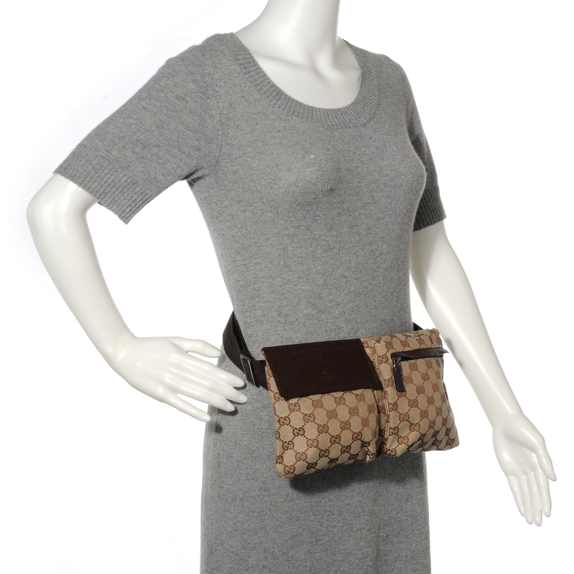Gucci GG Monogram Web Double Pocket Belt Bag Ebony 2 of 9