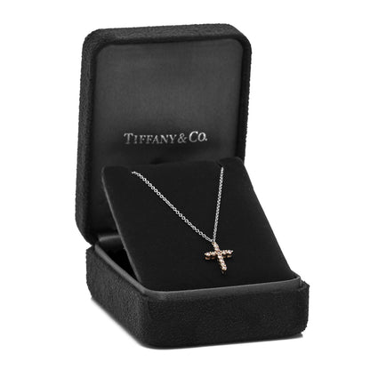 Tiffany 18K Rose Gold Platinum Pink Diamond Small Cross Pendant Necklace 7 of 7