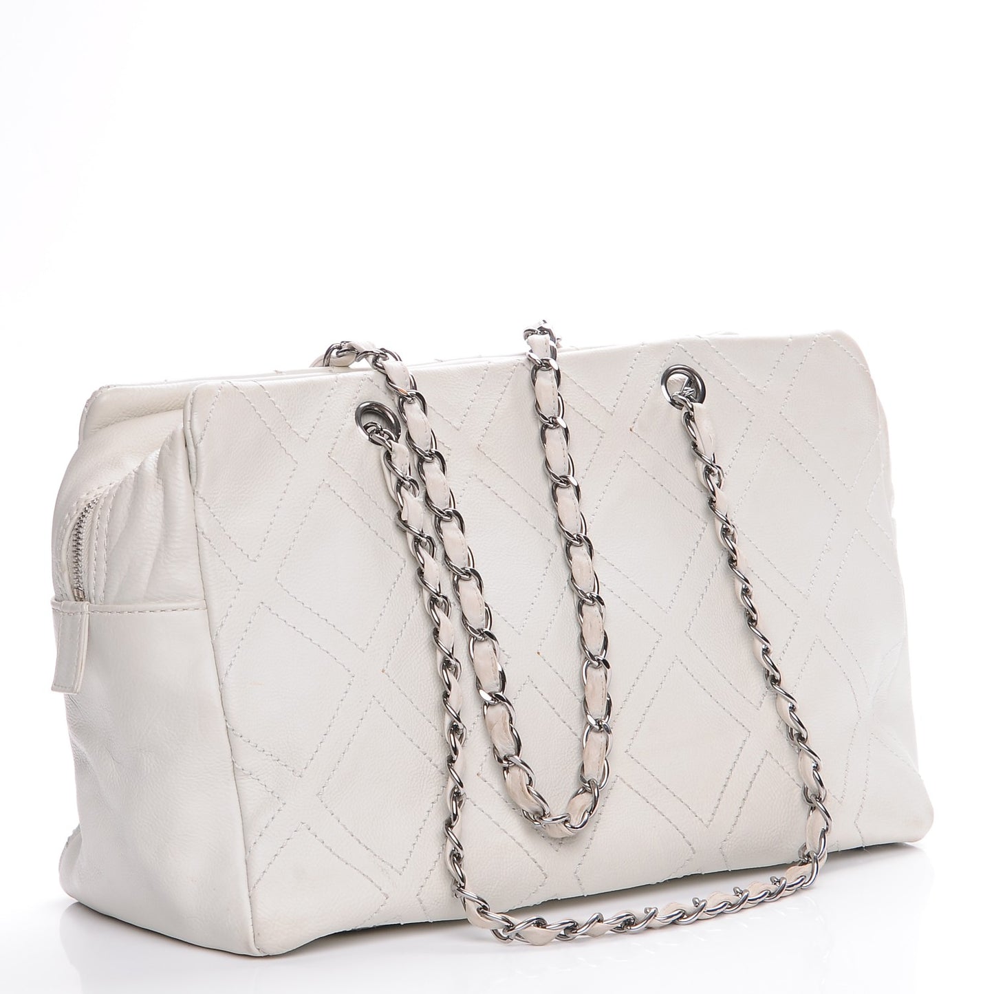 Calfskin Large Diamond Stitch Tote White