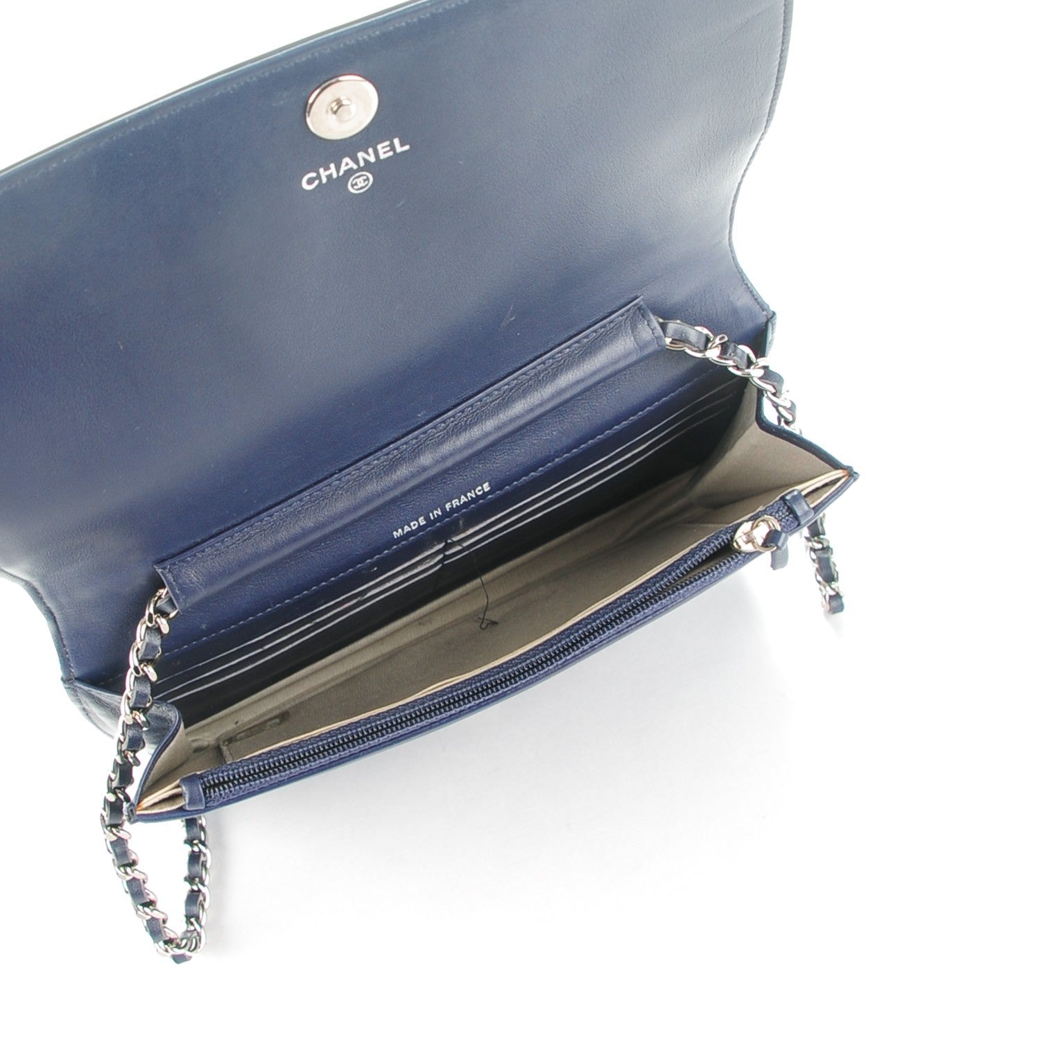 Chanel Patent Embossed CC Wallet On Chain WOC Blue 5 of 8