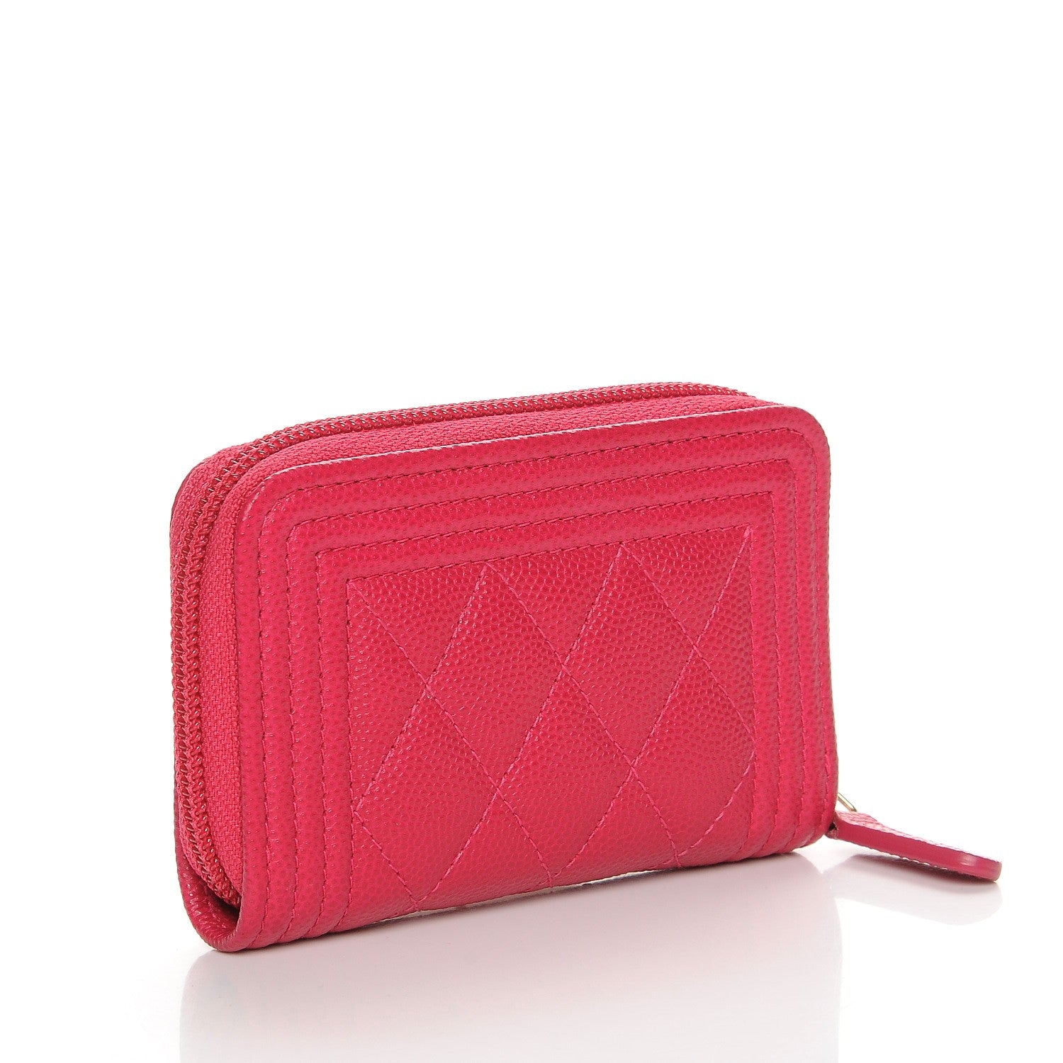 Chanel Caviar Quilted Boy Zip Around Coin Purse Wallet Fuchsia 3 of 8