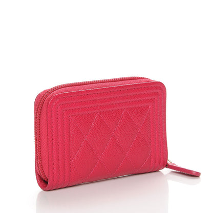 Chanel Caviar Quilted Boy Zip Around Coin Purse Wallet Fuchsia 3 of 8