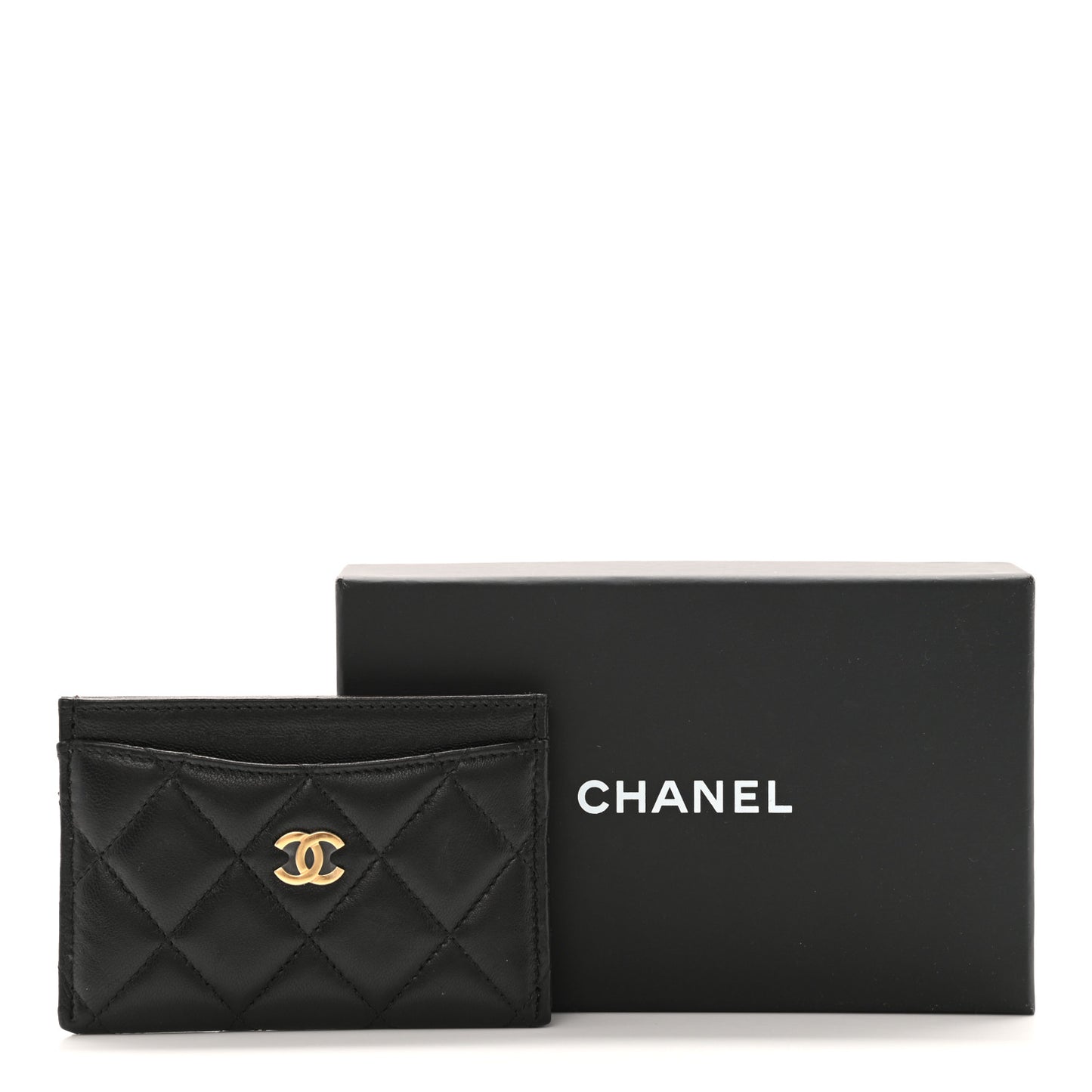 Lambskin Quilted Card Holder Black
