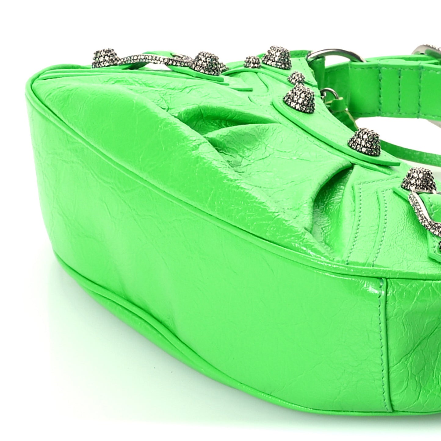 Agneau Arena Crystal Le Cagole Shoulder Bag XS Fluo Green