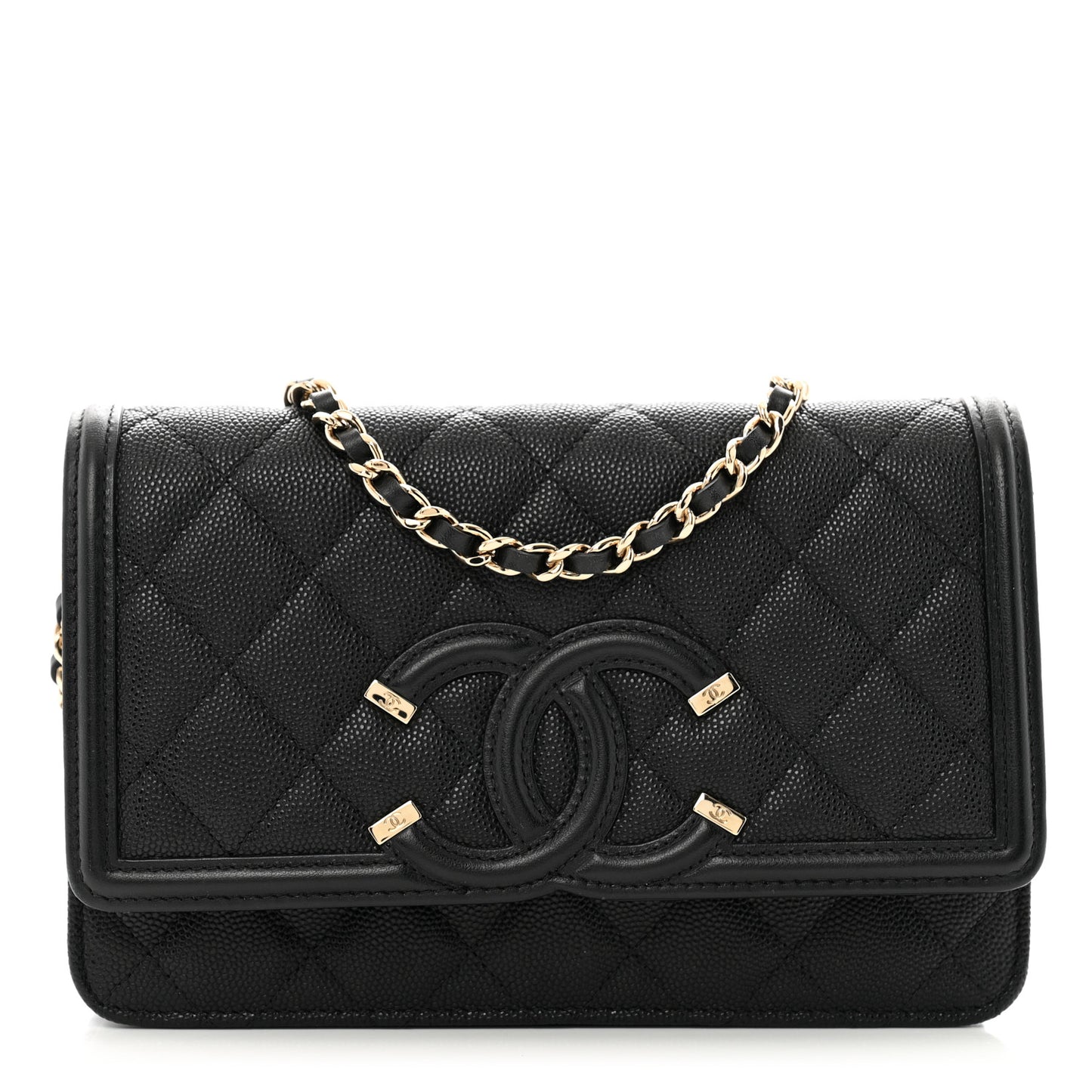 Caviar Quilted CC Filigree Wallet On Chain WOC Black
