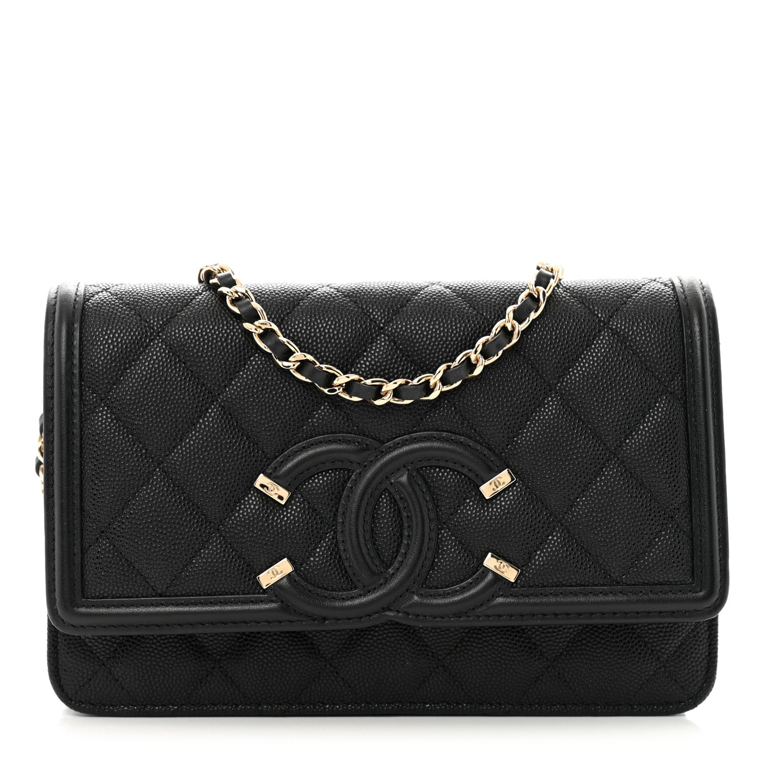 Chanel Caviar Quilted CC Filigree Wallet On Chain WOC Black 1 of 11