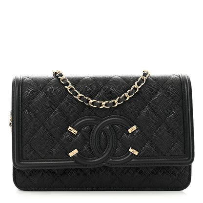 Chanel Caviar Quilted CC Filigree Wallet On Chain WOC Black 1 of 11