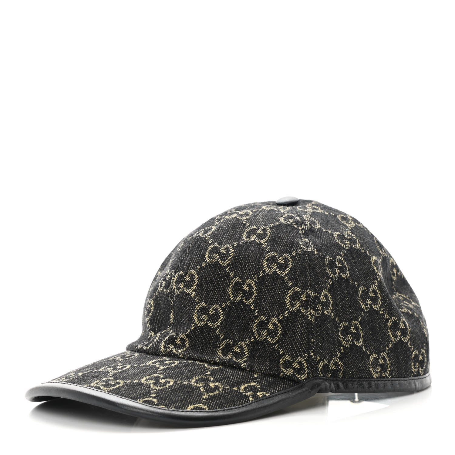 Gucci Denim Calfskin GG Monogram Oscar Baseball Hat M Black Ivory 1 of 8