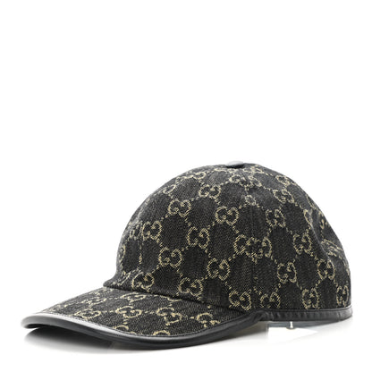 Gucci Denim Calfskin GG Monogram Oscar Baseball Hat M Black Ivory 1 of 8