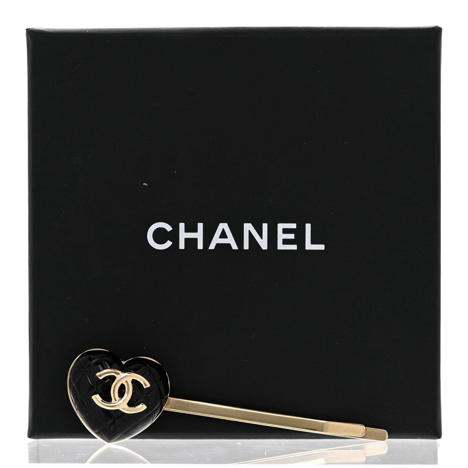Chanel Resin Quilted Heart CC Hair Clip Pin Gold Black 4 of 4