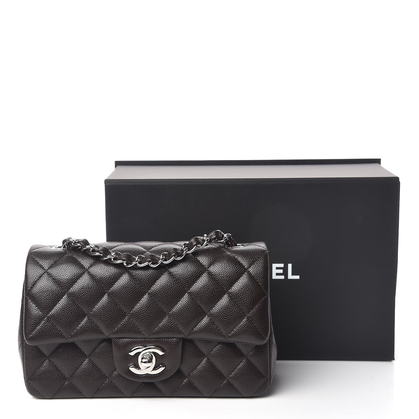 Caviar Quilted Mini Rectangular Flap Dark Brown