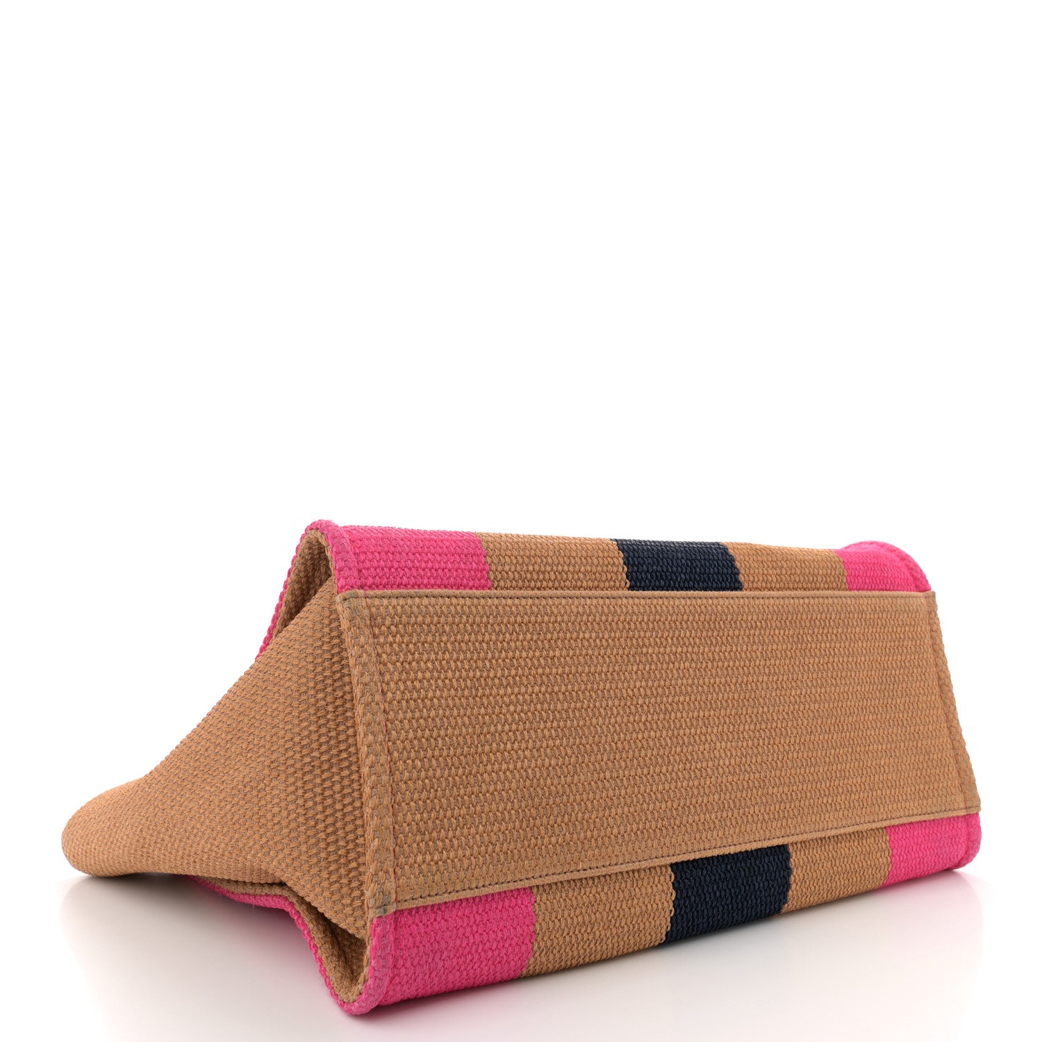 Chanel Straw Raffia Calfskin Striped Medium Deauville Tote Dark Beige Fuchsia Navy Blue 4 of 12