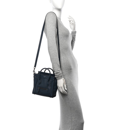 Celine Drummed Calfskin Nano Luggage Navy Blue 2 of 10