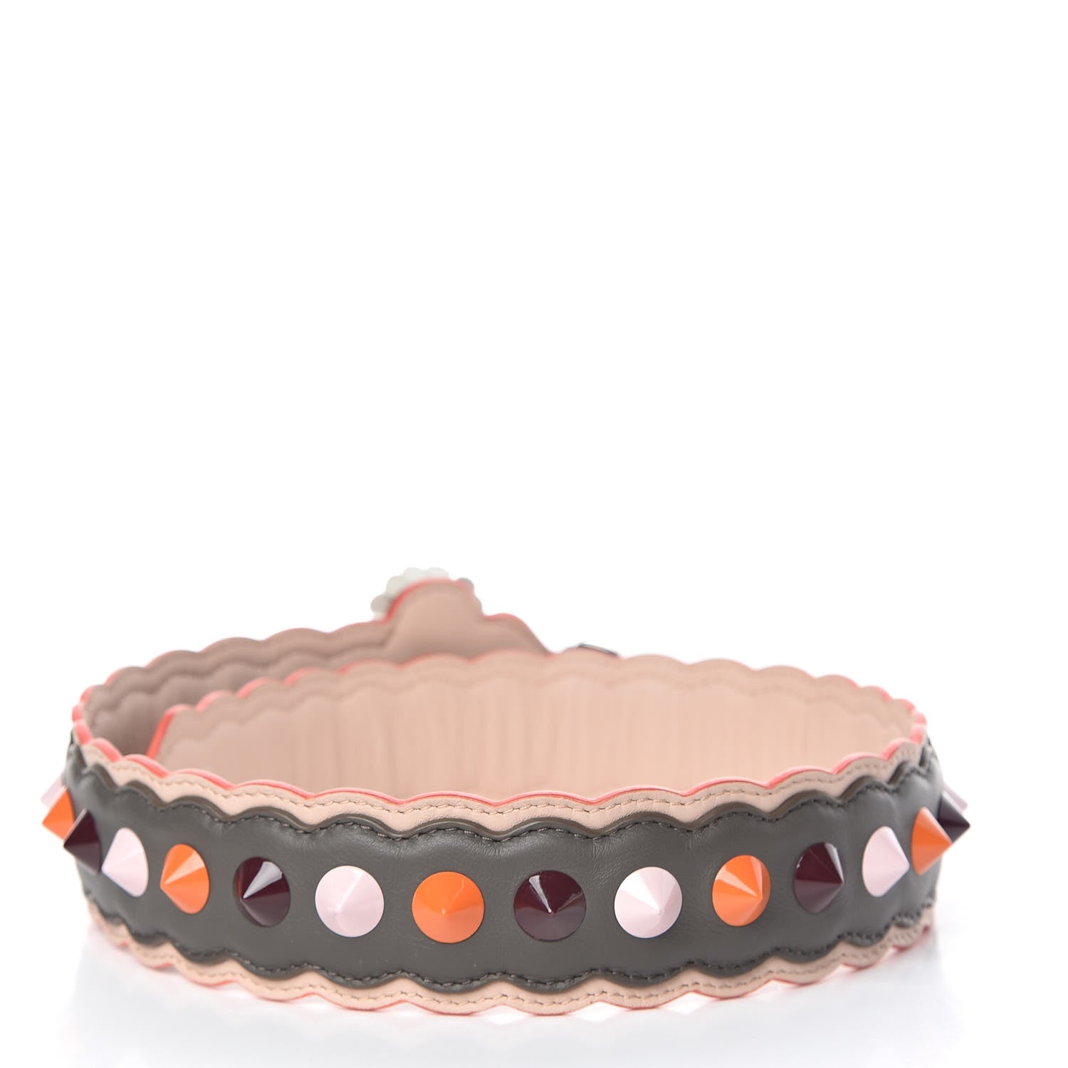 Fendi Vitello Dolce Nappa Hypnoteyes Bi-Color Scalloped Spike Studded Strap You Carbone Plaster White Multicolor 2 of 7