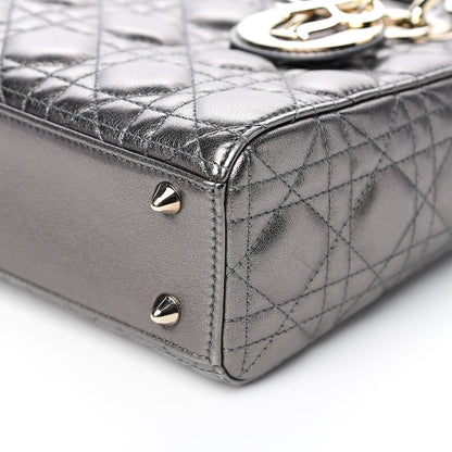 Christian Dior Metallic Grained Calfskin Cannage Small Lady Dior Gunmetal 8 of 10