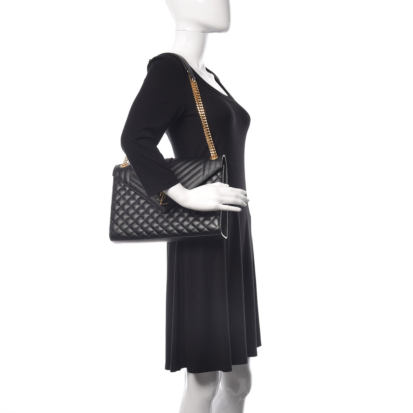 Grain De Poudre Textured Mixed Matelasse Large Triquilt Monogram Satchel Black