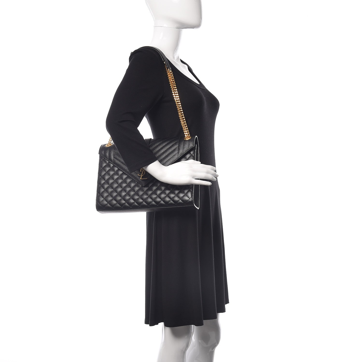 Saint Laurent Grain De Poudre Textured Mixed Matelasse Large Triquilt Monogram Satchel Black 2 of 10