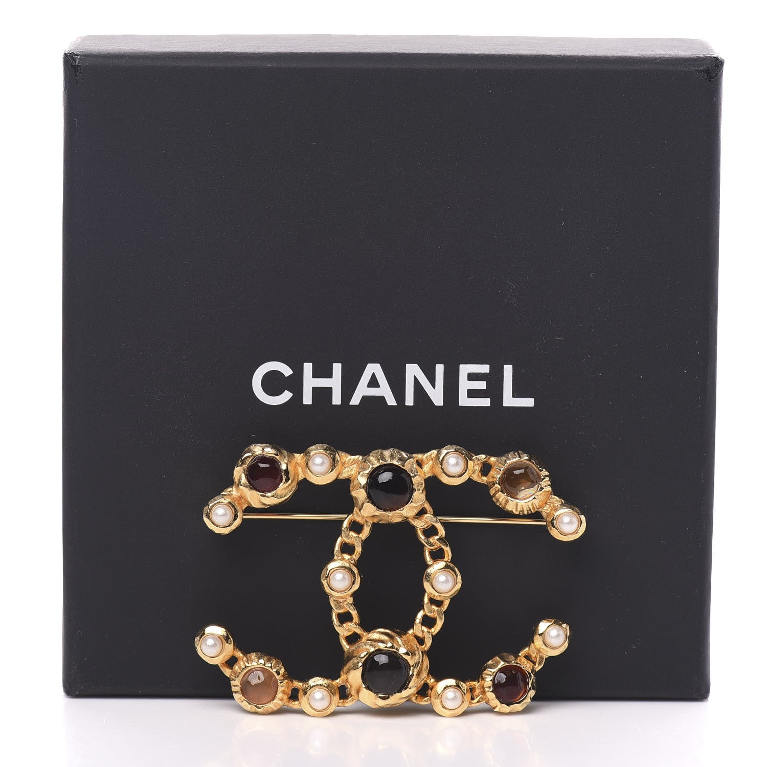 Chanel Gripoix Pearl CC Brooch Gold Multicolor 5 of 5