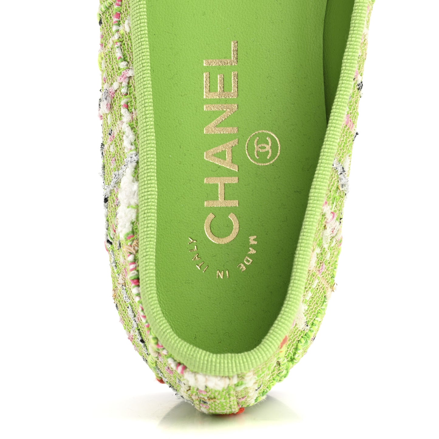 Tweed Grosgrain Cap Toe Ballerina Flats 39 Green Black