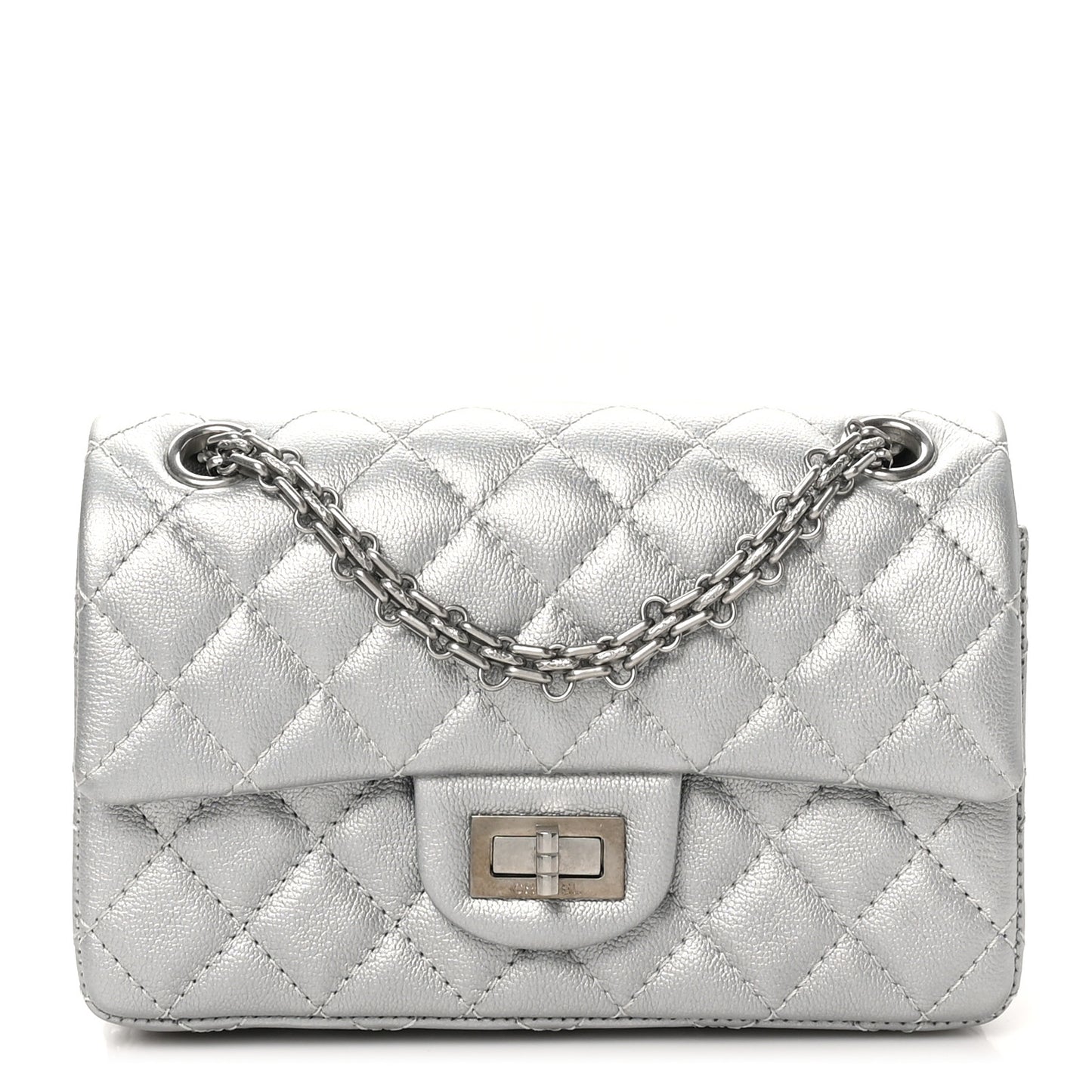 Metallic Grained Calfskin Quilted 2.55 Reissue Mini Flap Silver