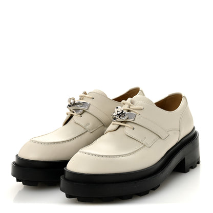 Hermes Glossed Calfskin First Derby 36.5 Beige Glaise 3 of 9