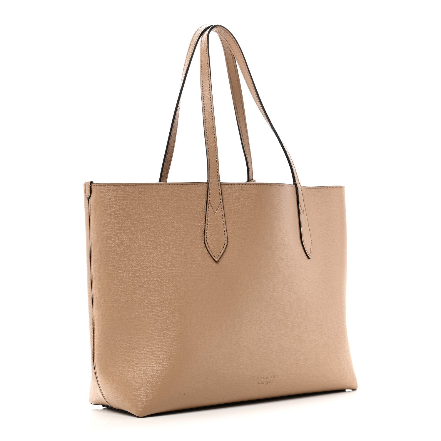 Burberry Grainy Calfskin Haymarket Check Medium Reversible Tote Mid Camel 4 of 18