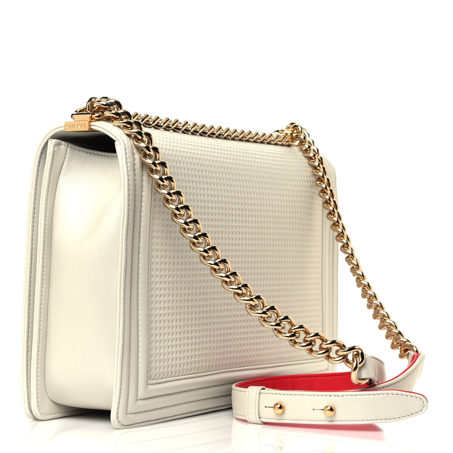 Chanel Lambskin Embossed New Medium Boy Cube Flap White 2 of 6