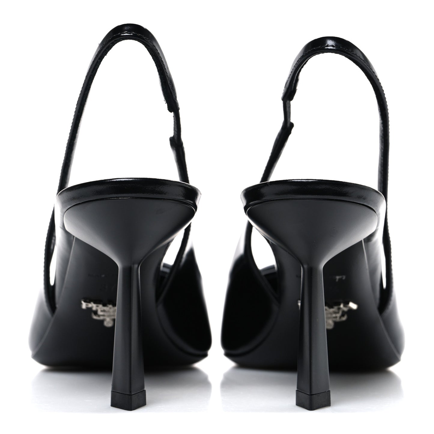 Spazzolato Triangle Logo Pointed Toe 75mm Slingback Pumps 37.5 Black
