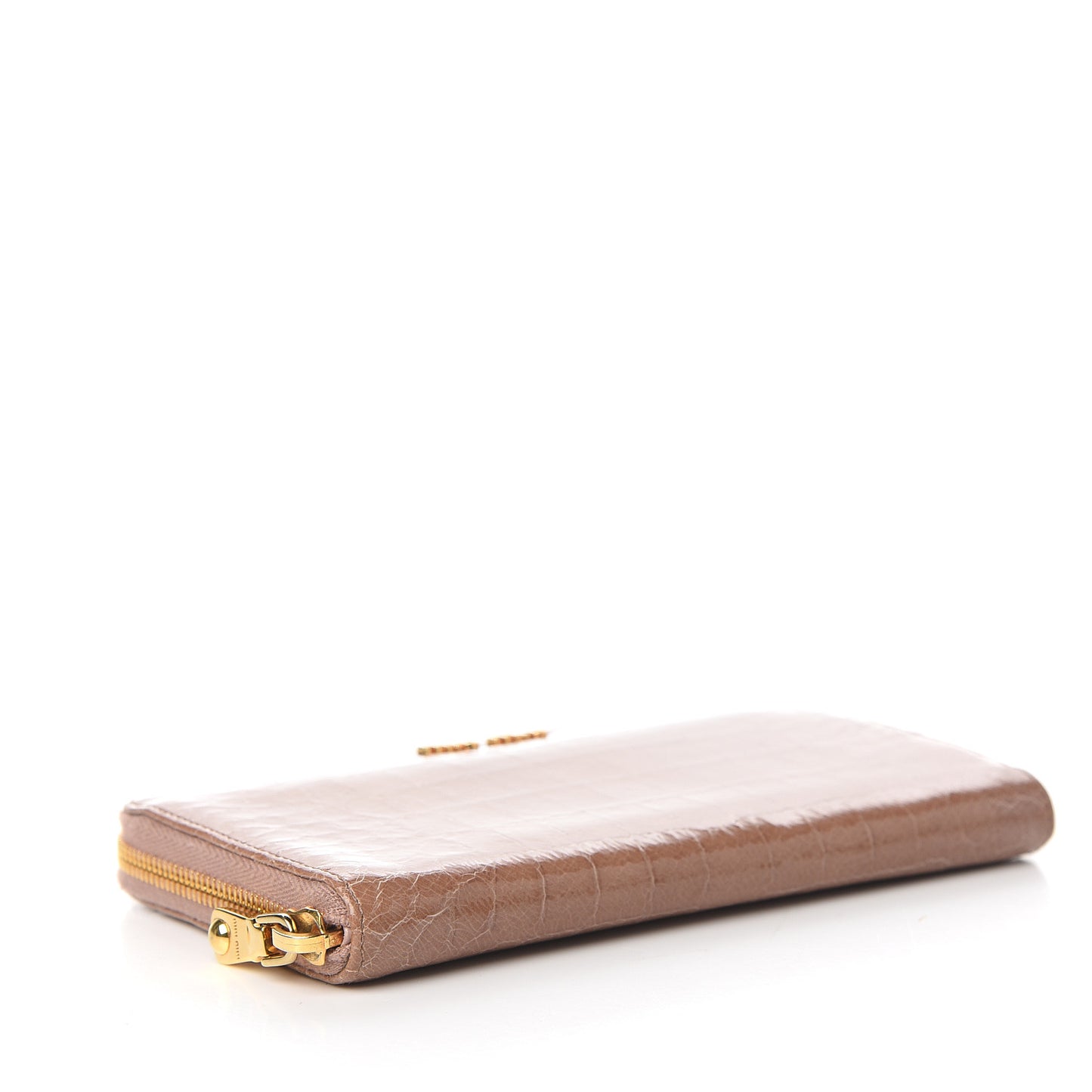 Vernice Crocodile Embossed Calfskin Zip Around Wallet Cipria