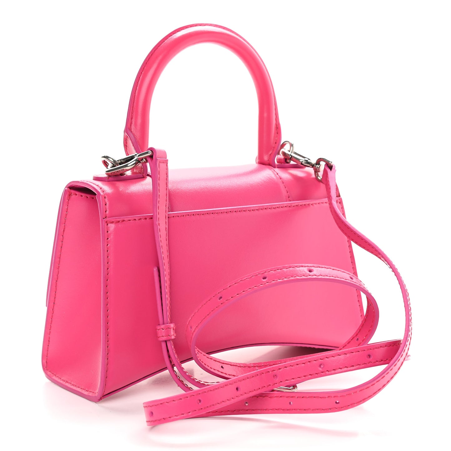 Shiny Box Calfskin Hourglass Top Handle Bag XS Acid Fuchsia