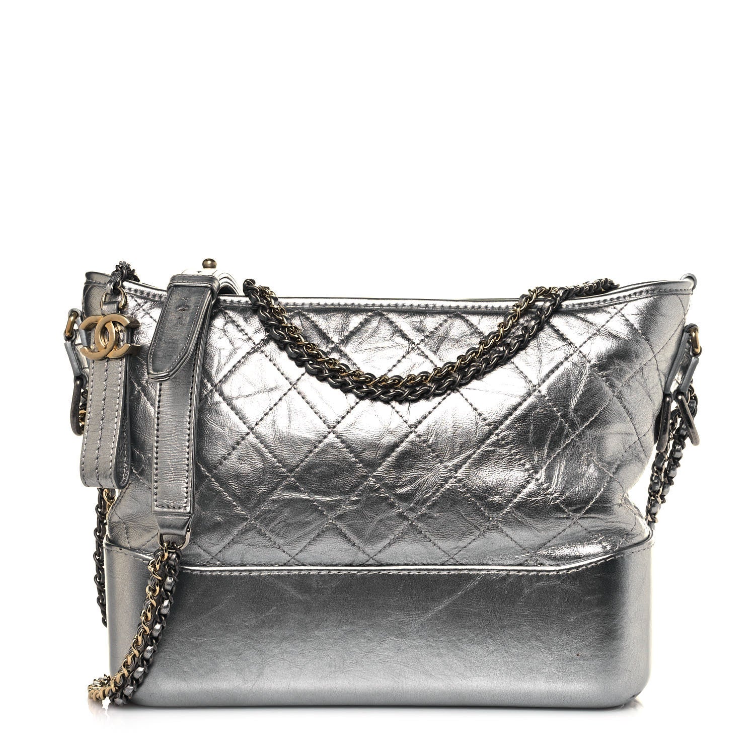 Chanel Metallic Lambskin Calfskin Quilted Medium Gabrielle Hobo Silver 1 of 14
