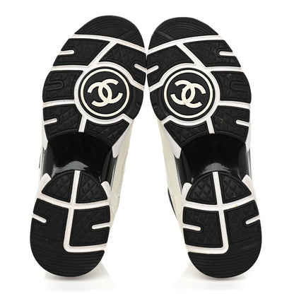 Chanel Mesh Suede Calfskin Grained Calfskin Mens CC Sneakers 43 White Black 6 of 15
