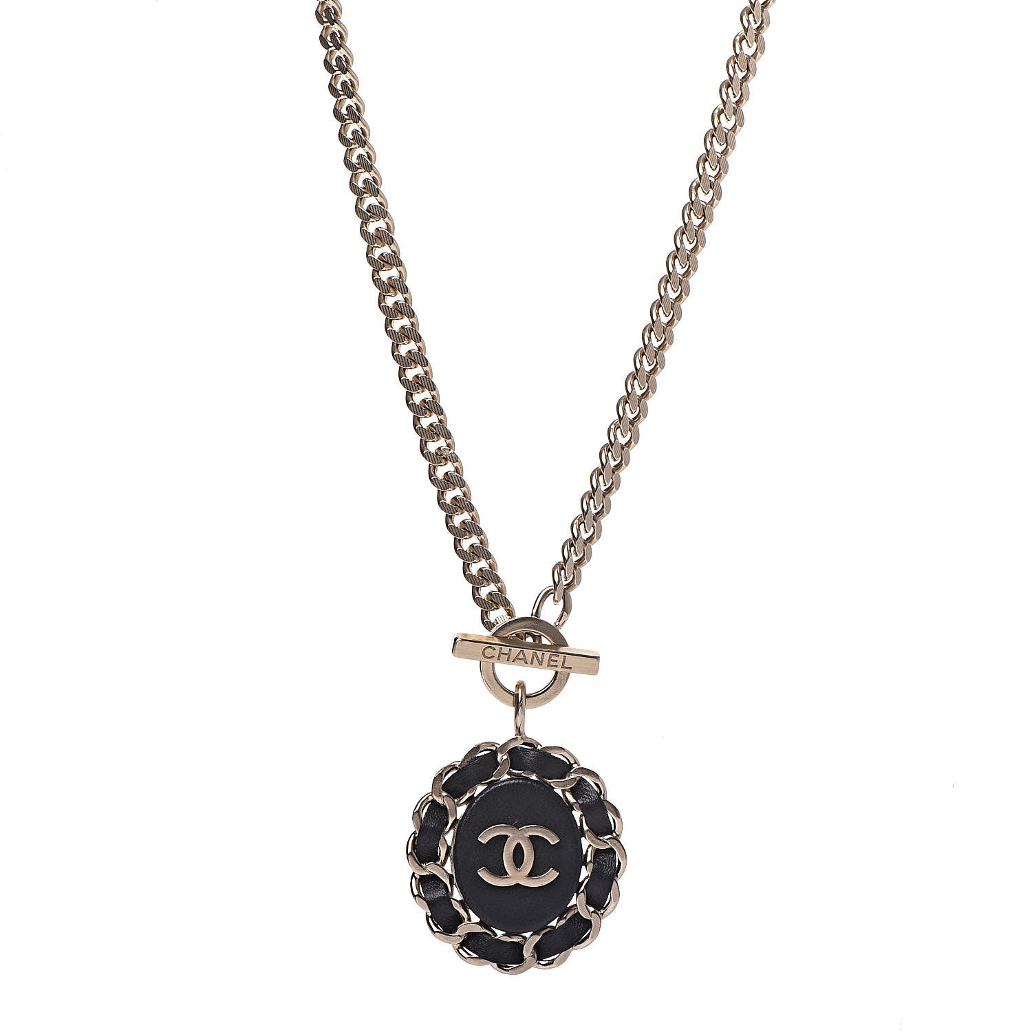 Chanel Lambskin CC Chain Pendant Necklace Gold Black 1 of 4