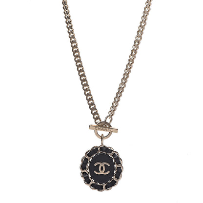 Chanel Lambskin CC Chain Pendant Necklace Gold Black 1 of 4
