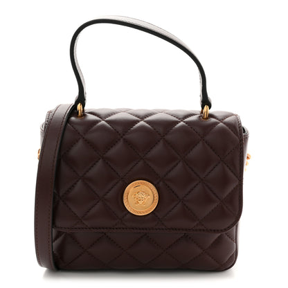 Versace Nappa Quilted Medusa Top Handle Crossbody Flap Dark Brown 1 of 10
