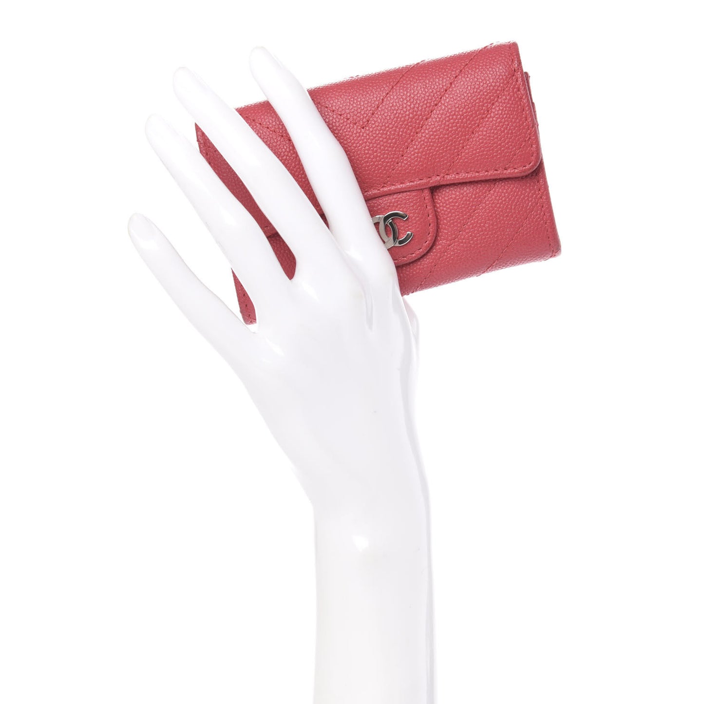 Caviar Chevron Quilted Flap Card Holder Red