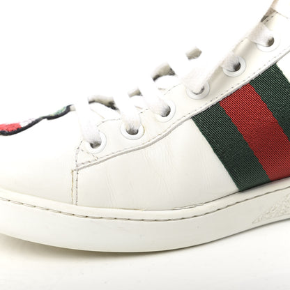 Gucci Calfskin Web Floral Embroidered Womens Ace Sneakers 35.5 White 9 of 10