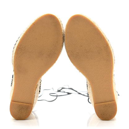 Saint Laurent Calfskin Espadrille Lace-Up Wedges 37 Black 5 of 12
