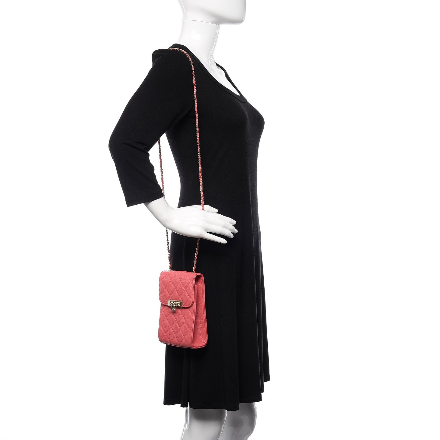 Caviar Quilted Golden Class Phone Holder Pink