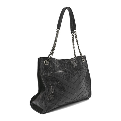 Saint Laurent Crinkled Calfskin Matelasse Monogram Medium Niki Shopper Tote Black 3 of 10