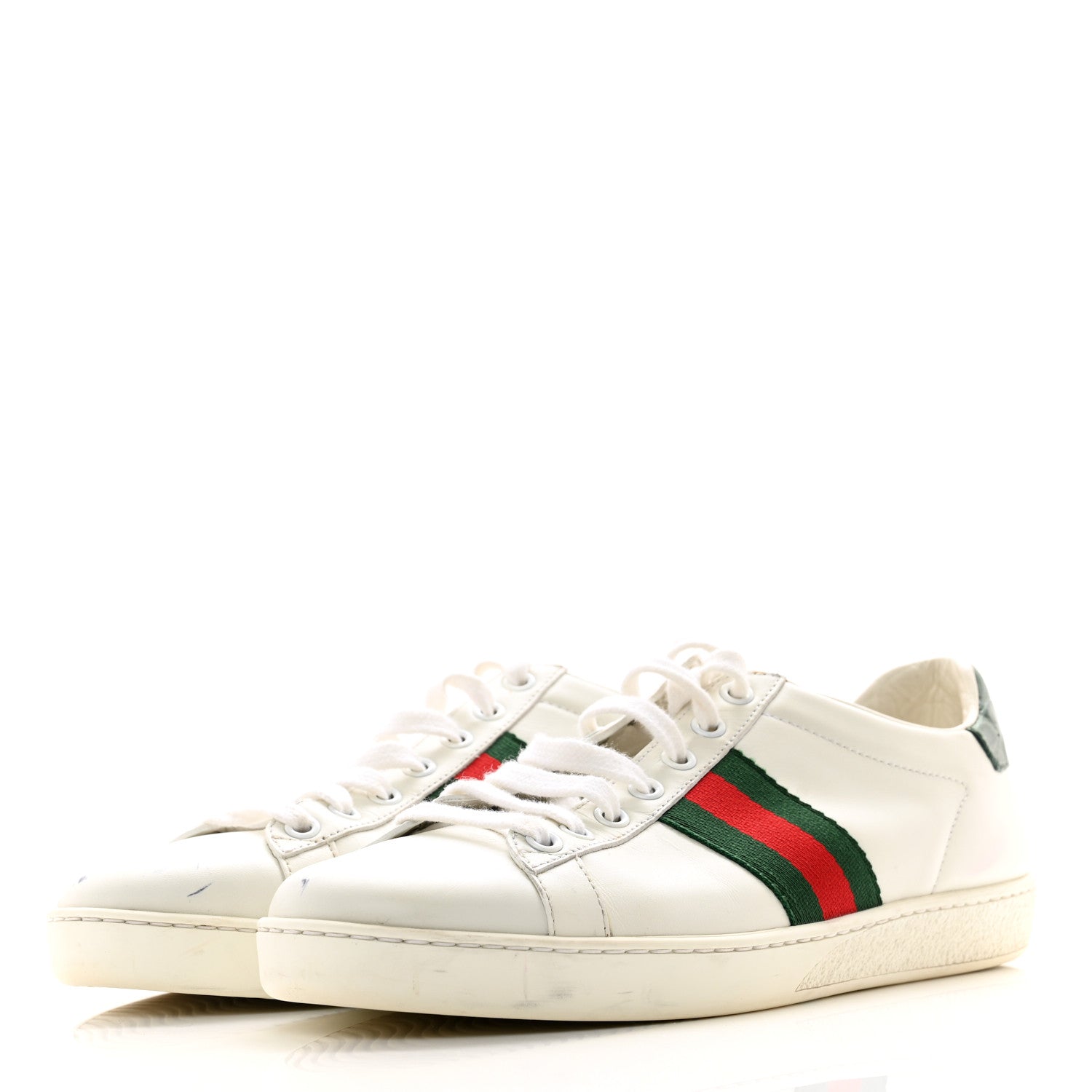 Gucci Calfskin Ayers Bee Embroidered Womens Ace Sneakers 38 White Green 3 of 11