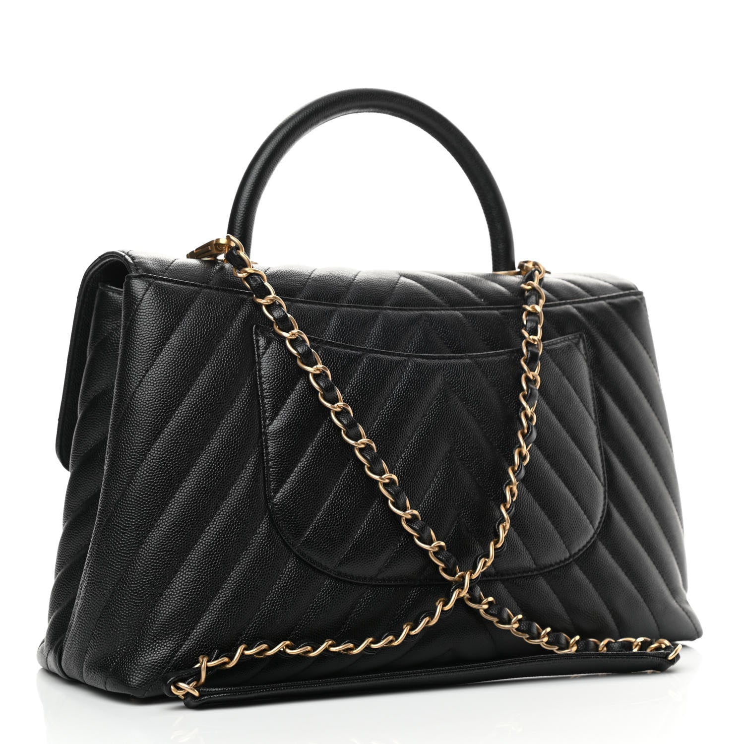 Chanel Caviar Chevron Quilted Medium Coco Handle Flap Black 3 of 10