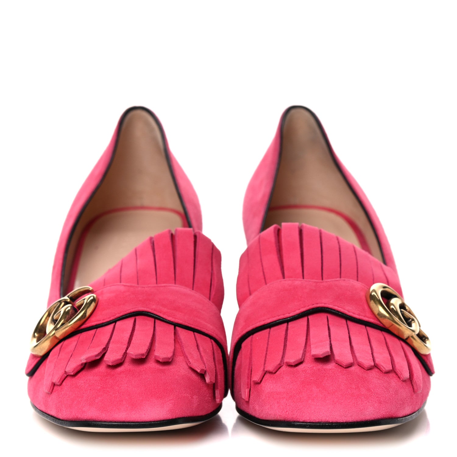 Gucci Kid Scamosciato GG Marmont Fringe 50mm Loafer Pumps 39.5 Hot Pink 1 of 8